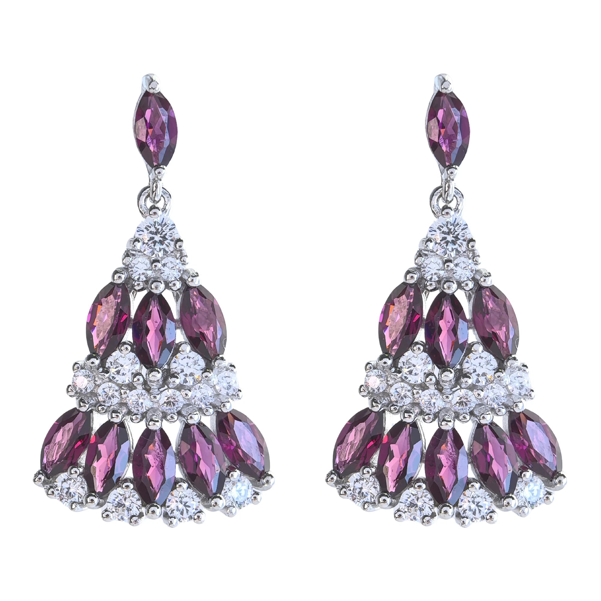 Factory Wholesale Rhodium Plated 925 Sterling Silver Marquise Cut Natural Pyrope Drop Earrings for Women Gift Party Wear