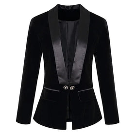 S-3XL Elegant Solid Color Suit Jacket Slimming Velvet Suit Top