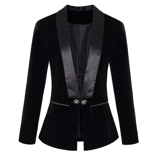 S-3XL Elegant Solid Color Suit Jacket Slimming Velvet Suit Top