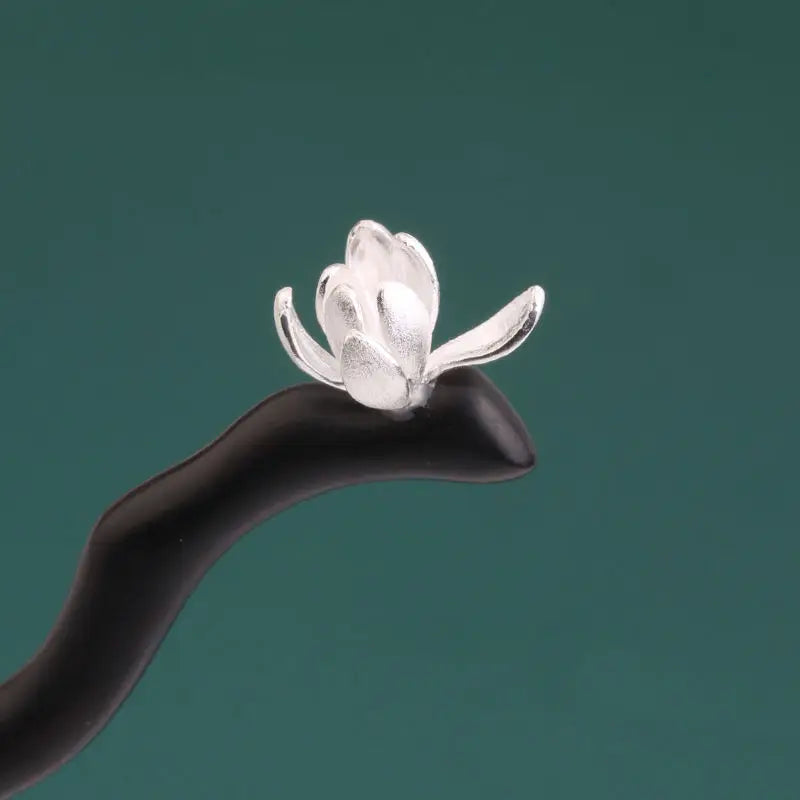 Chinese Vintage Wooden Hair Sticks Retro Magnolia Flower Hairpin Hair Handmade Carved Women Bun Chignon Holder Accessories