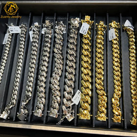 Miami Hip Hop Jewelry Gold Plated 16mm Cuban Chain Iced Prong & Iced Setting Necklace with CZ Diamond Prong for Gift