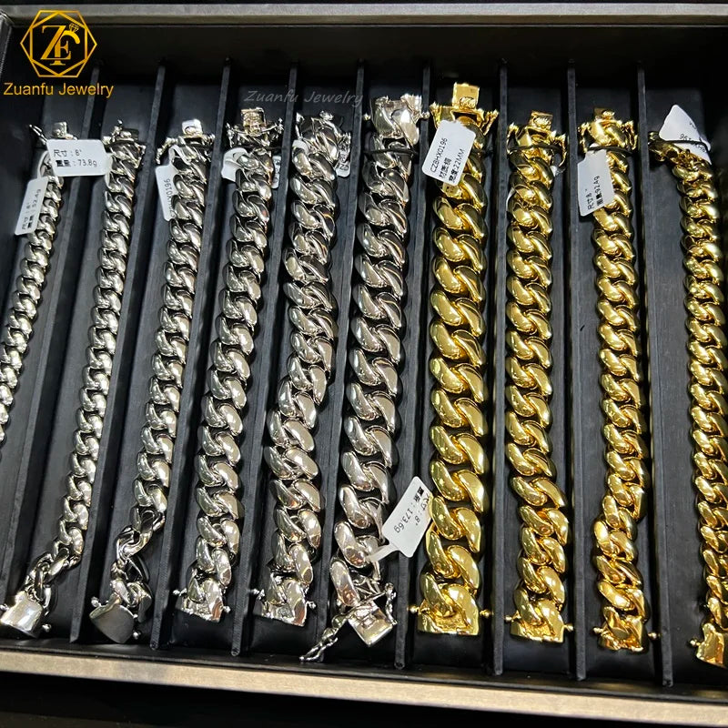 Miami Hip Hop Jewelry Gold Plated 16mm Cuban Chain Iced Prong & Iced Setting Necklace with CZ Diamond Prong for Gift