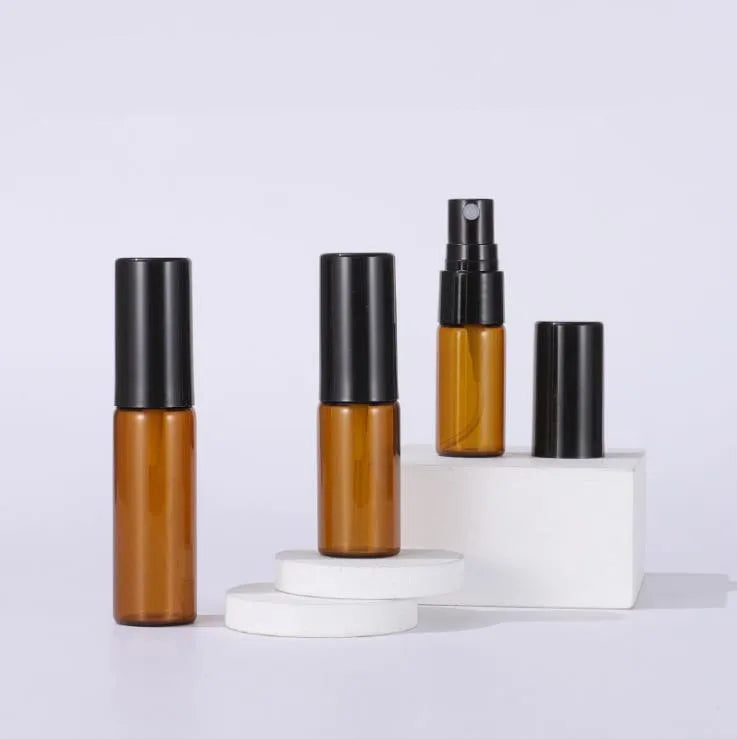In Stock 10ml 15ml 20ml Amber Tube Glass Spray Bottle With Black Cap