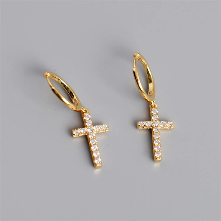 Exquisite Cross Zircon Hoop Earrings 18k Gold 925 Sterling Silver Fashion Huggie Hoop Earrings for Women