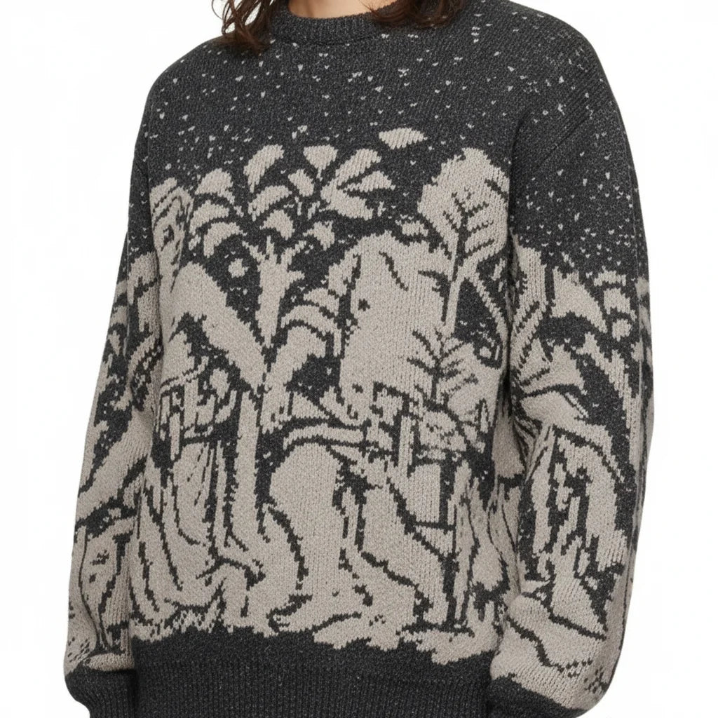 2026 Custom Men's Heavy Weight Jacquard Crewneck Winter Pullover Breathable Knit 100% Cotton Sweater Custom Knitwear