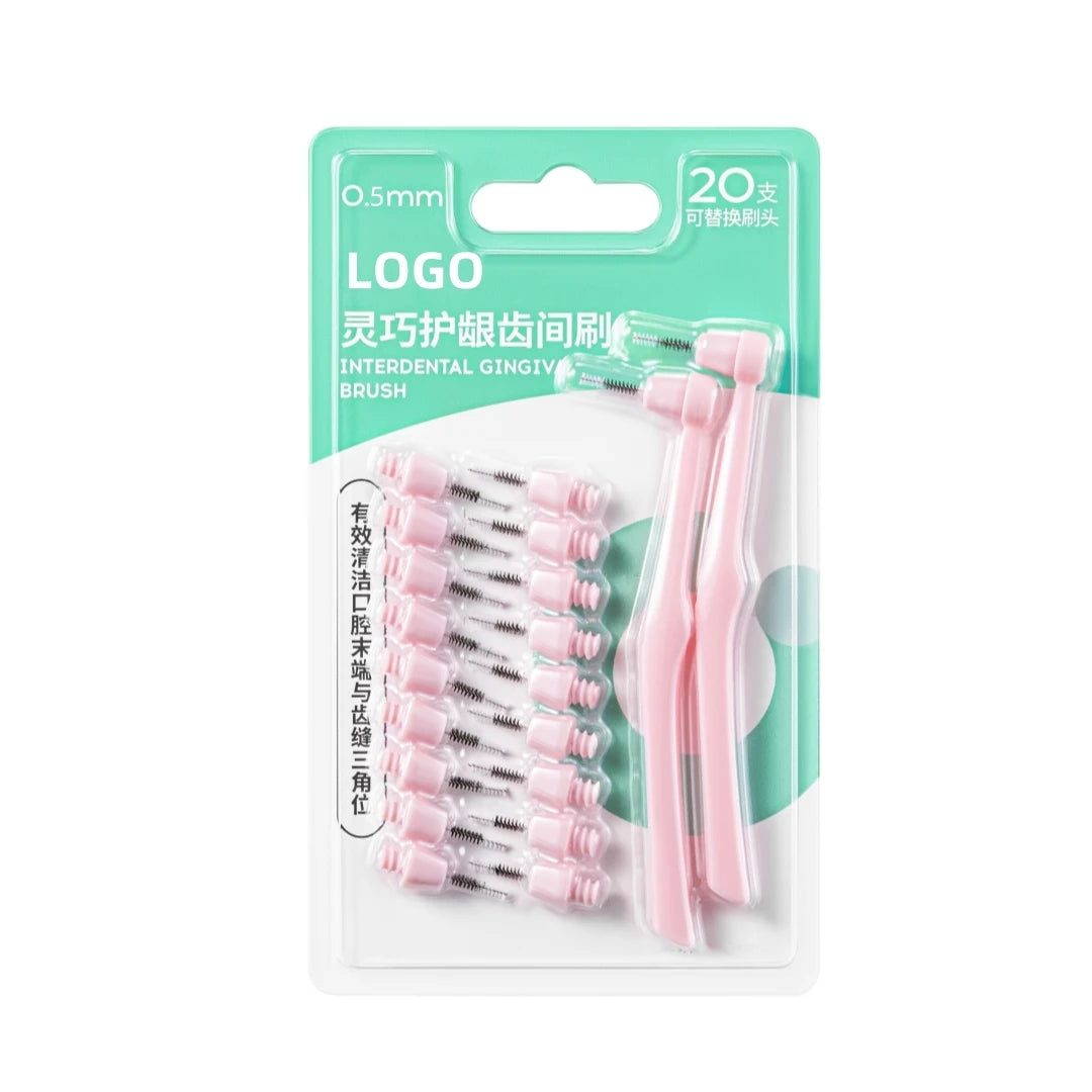 20Pcs Interdental Brushes L Shape Angle Head Stainless Steel Floss Nylon Bristles Eco-friendly Replaceable Brush Head