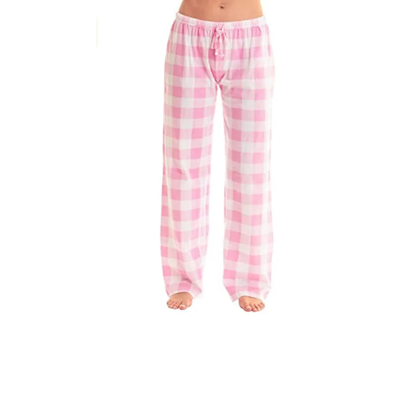 Manufacturer Wholesale Women Solid Color Buffalo Plaid Pajama Pants Sleepwear With Pockets