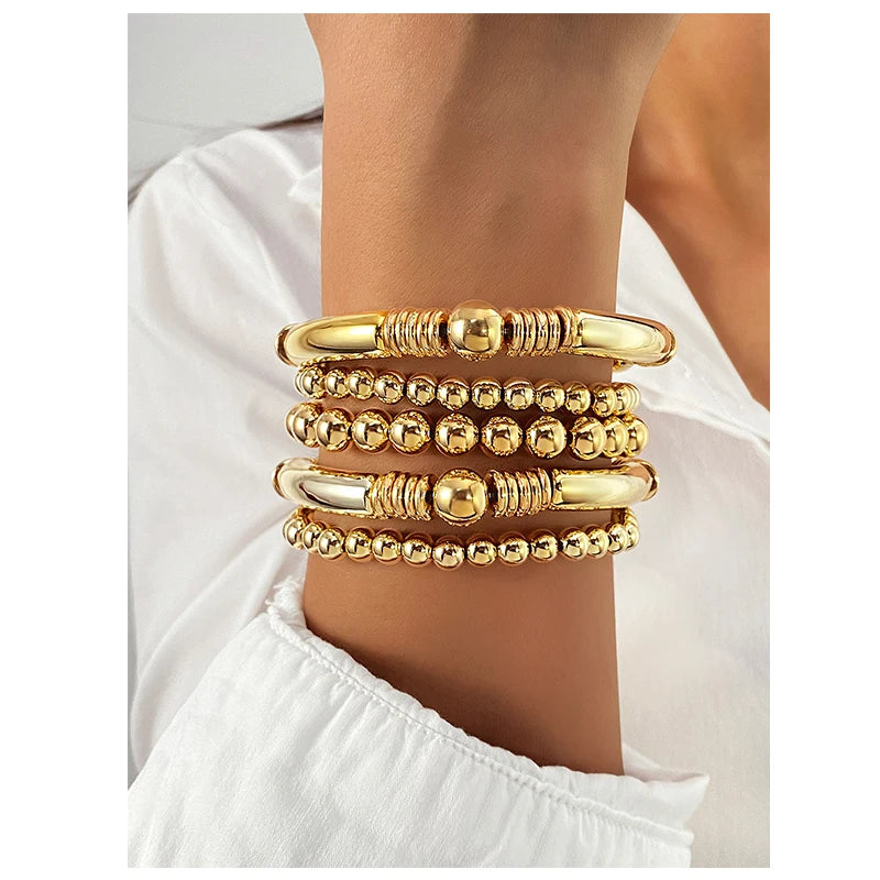5Pcs/Set Punk Style Bead Bamboo Stitching Bracelet Set for Women Jewelry Wholesale