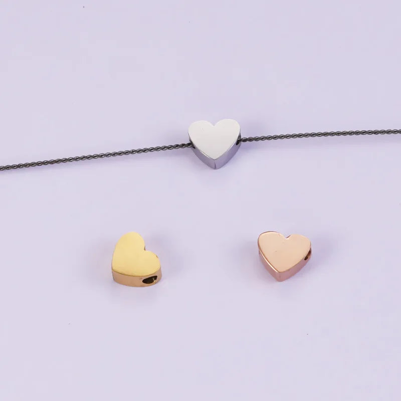 Wholesale Stainless Steel Heart Charms for Jewelry Making Beaded Heart Pendant Accessories Love DIY Necklace and Bracelet