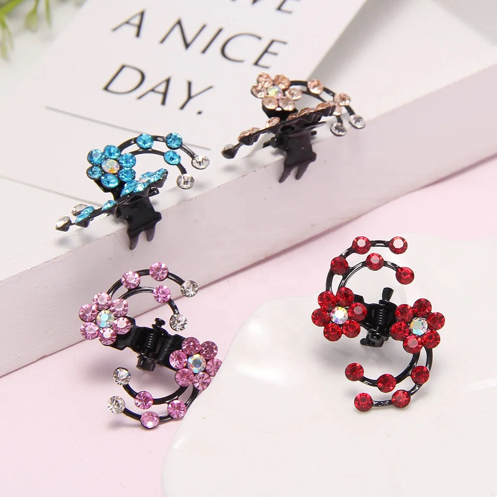 Sweet Crystal Mini Hair Grips with Flower Design BB Hair Claw Hairpin Clips for Women and Girls