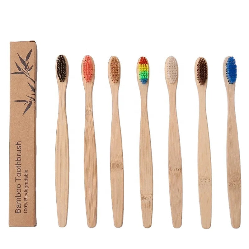 Wholesale 100% Biodegradable Hotel Bamboo Tooth Brush with Natural Bamboo Wood Handle and Charcoal Bristle Eco-Friendly