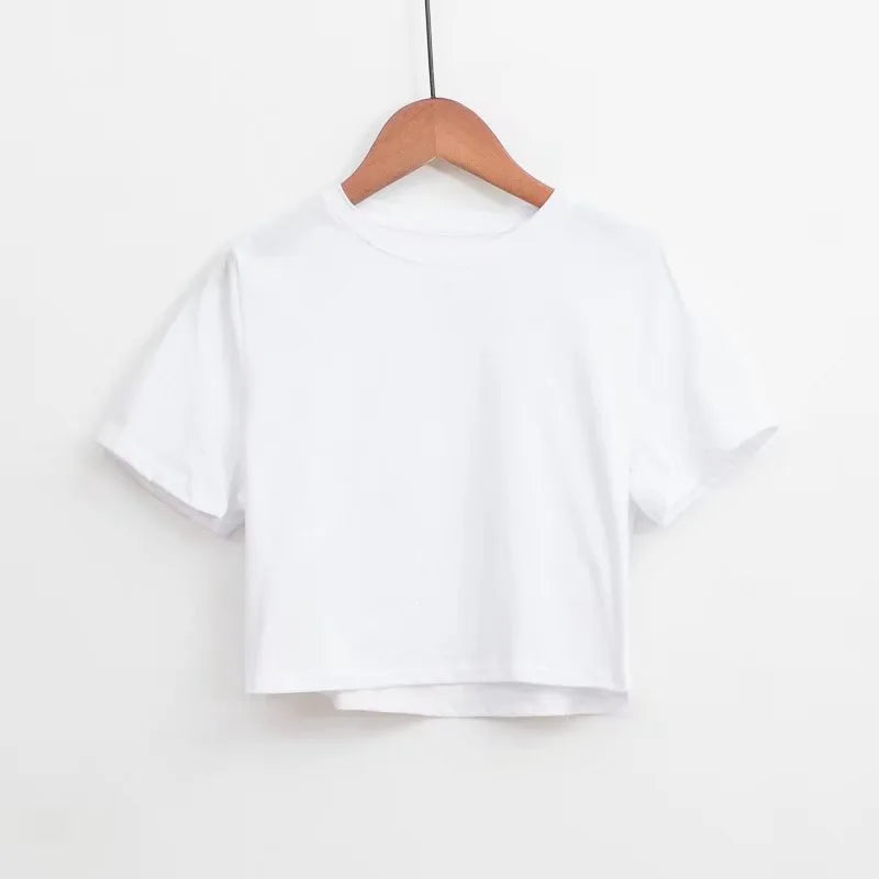 Hot Selling White Women's Crop Top T Shirt Custom Logo Print Casual Style Plus Size Short Length with Embroidery Decoration