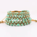New Fashion Green Turquoise Double Layer Braided Adjustable Bracelet Beads With Custom Logo for Women JBS12571