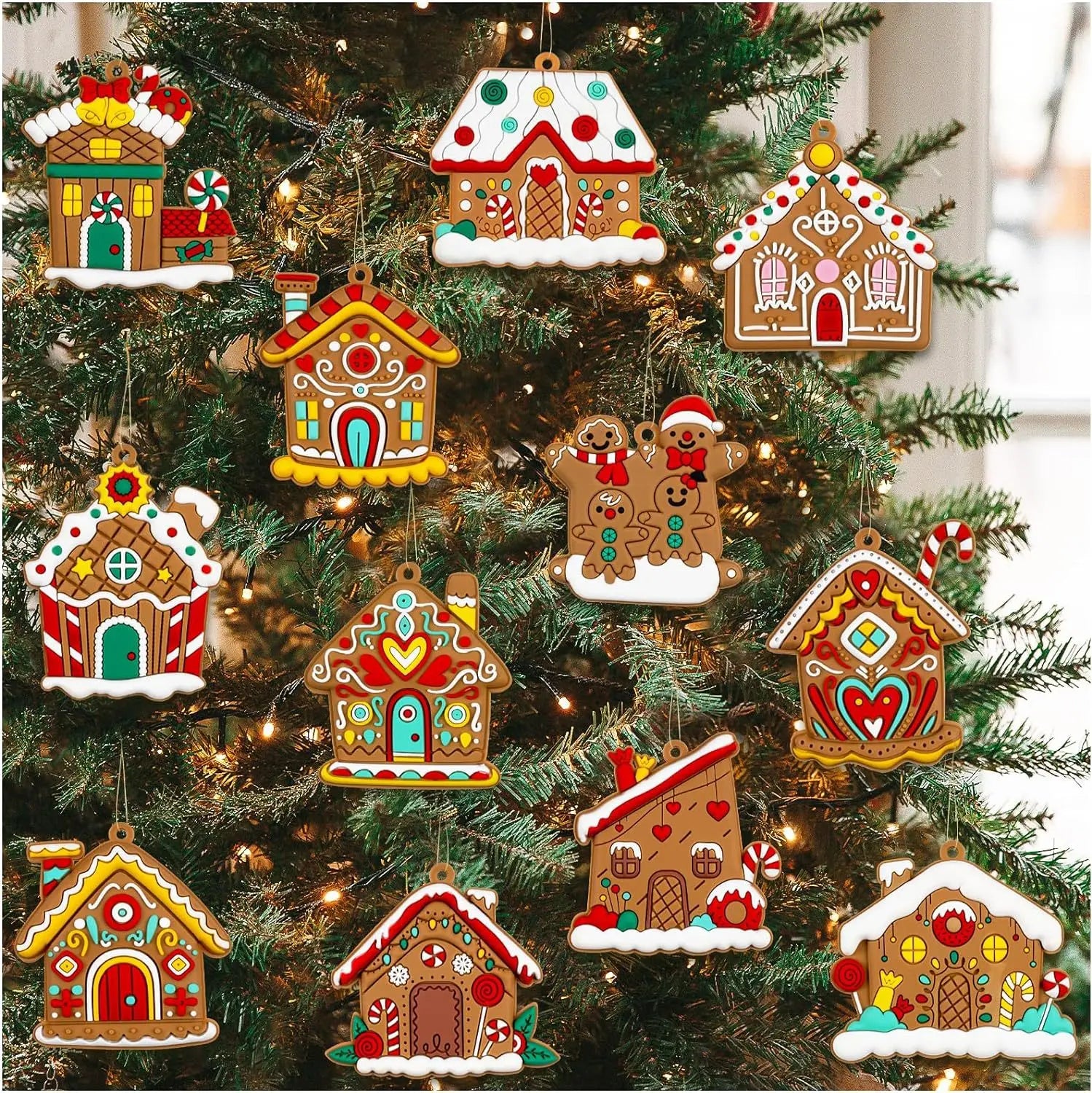 12pcs Gingerbread Man Ornaments for Christmas Tree Assorted Gingerbread Ornaments Gingerbread Christmas Ornaments with a String
