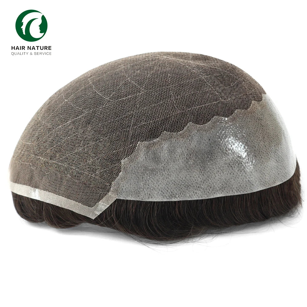 Q6-Lace and PU Base With Bleached Knotted in Front Toupee Wig for Men 130% Density Men's Hair Prosthesis Hair Replacement System