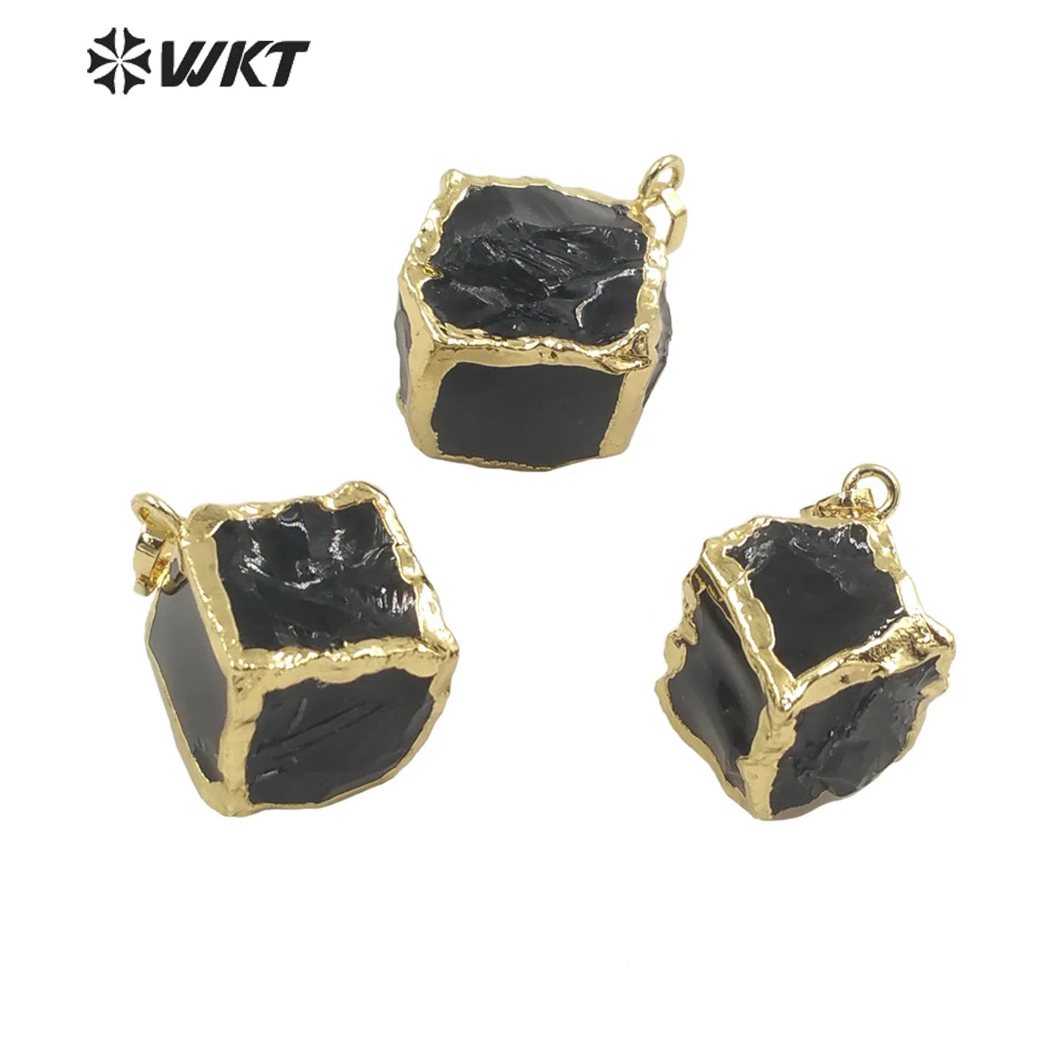 WT-P1809 Water Cube Stone Pendant Deep Black Hole Obsidian Pendant 18k Real Gold Plated Women Jewelry Natural Stone Pendant