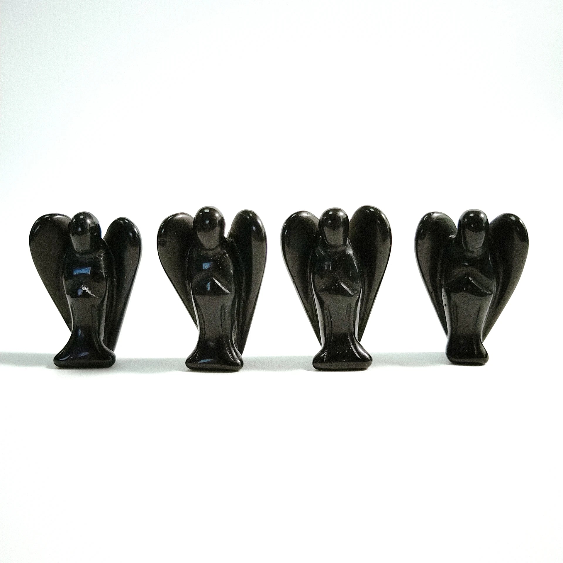 Huiying Hand Carved Natural Black Obsidian Crystal Reiki Polished Angels for Sale Crafts