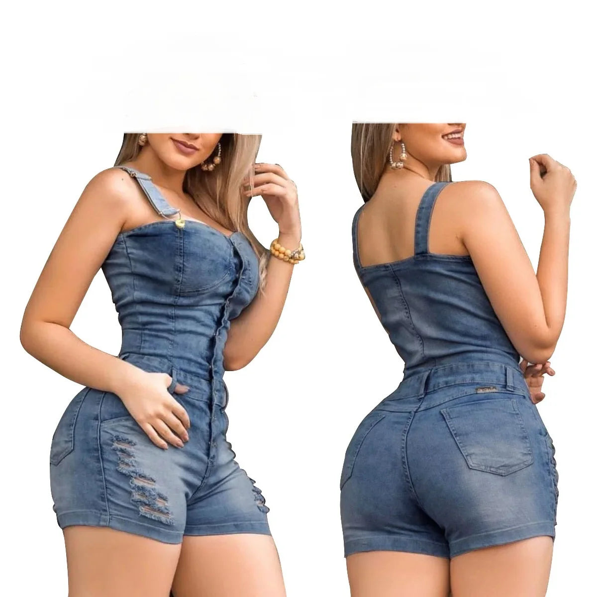 Slim Sleeveless Jeans Jumpsuit Denim Playsuit for Women Buttons Elegance Cotton Jeans Women Rompers Womens Jumpsuit Shorts