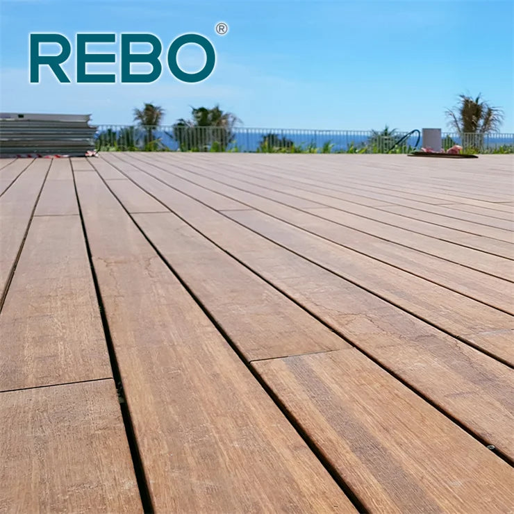 Modern Style Moso Strand Woven Bamboo Flooring Decking Natural Color 18mm Waterproof Anti-Slip Square for Garden Use Easy Click