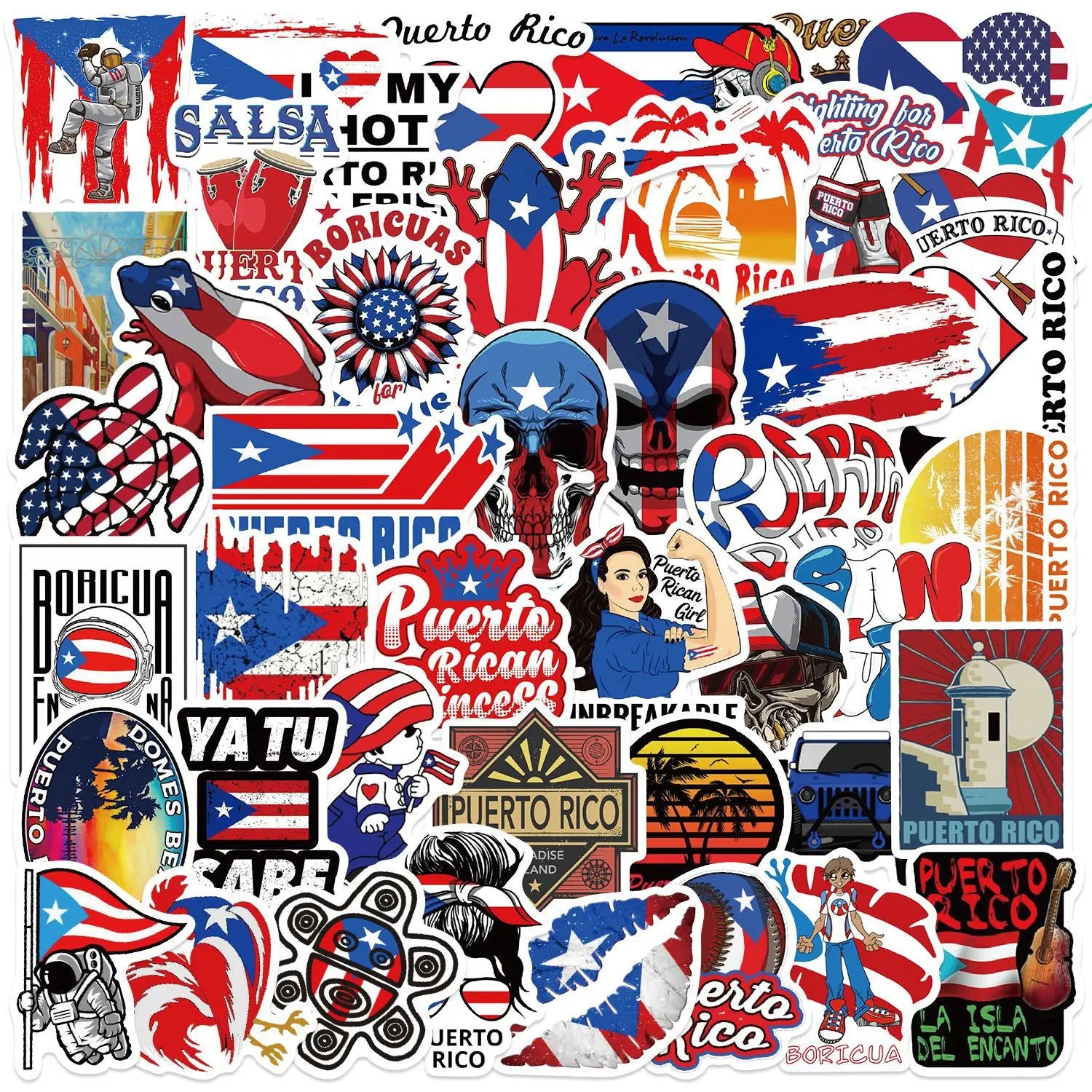 50Pcs Puerto Rico Cartoon Country Logo Graffiti Stickers for Luggage Bottle Travel Sticker