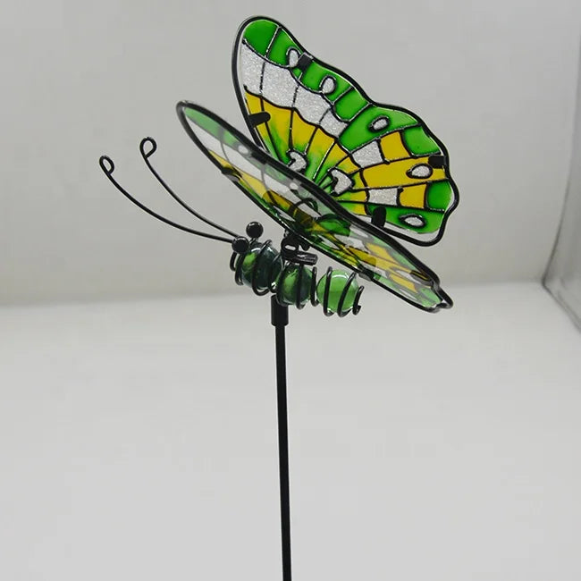 Metal Butterfly Garden Stick Ornaments 3-Piece Set Glow-in-the-Dark Outdoor Decoration 15x13x58cm