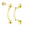 Calendo 14K Solid Yellow Gold Curved Eyebrow Lip Rook Barbell Ring Internally Threaded 14G Wedding Piercing Jewelry Trendy Gift