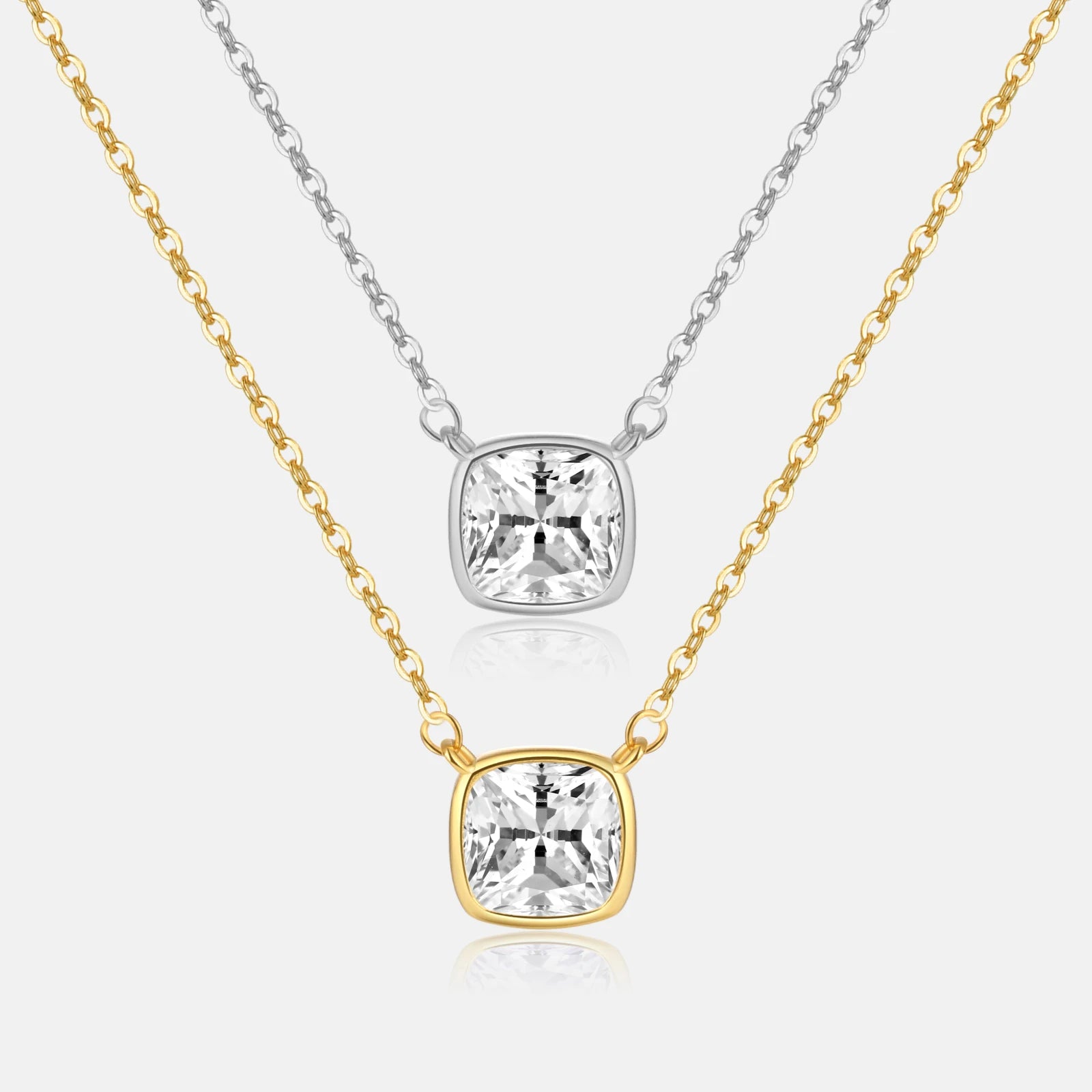 FUAMAY 925 Sterling Silver White Zircon Charm Jewelry Square Cubic Zircon Solitaire Necklace