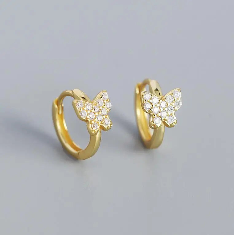 Wholesale 925 Sterling Silver Bridesmaid Gift Jewelry Gold Plated CZ Dainty Huggie Hoops Butterfly Hoop Earring