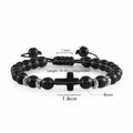Wholesale New 8MM Adjustable Tiger Eyes Stone Beaded Bracelet Gold Silver Color Jesus Cross Lava Rock Fashion Jewelry Women