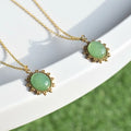 Fashion Chic Stainless Steel Gold Plated With Natural Green Stone Pendant Necklace Women