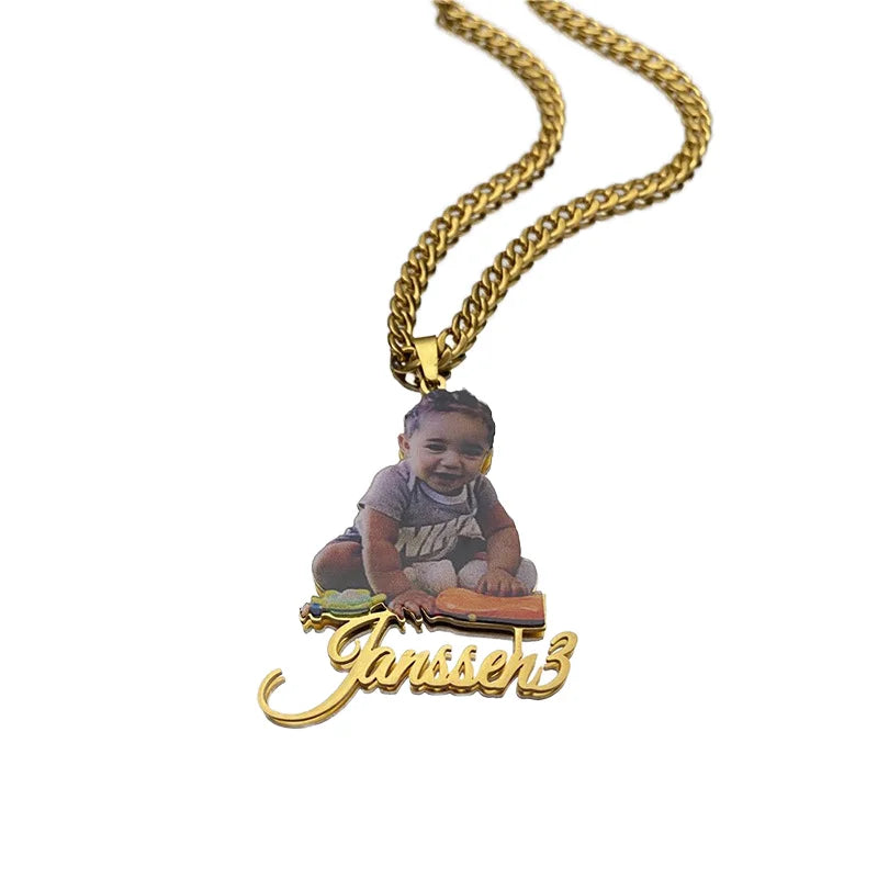 Shangjie  OEM Custom Colorful Photo Jewelry Stainless Steel Name Gold Plated Portrait Pendant Picture Necklace