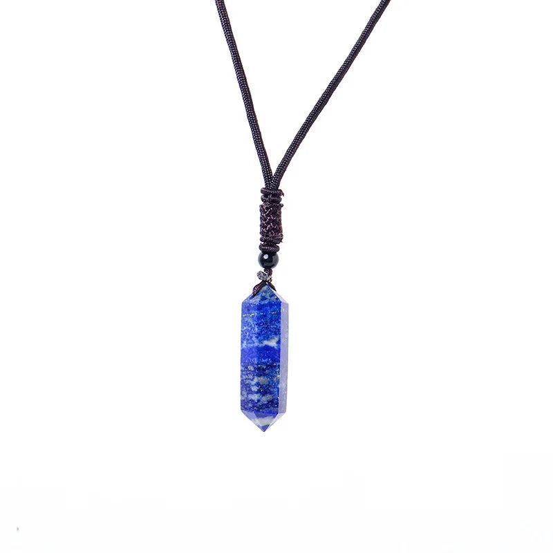 HZ Natural Stone Pendants Hexagonal Lapis         Lazuli Point Healing Reiki Chakra Pendulum for Souvenir Gifts