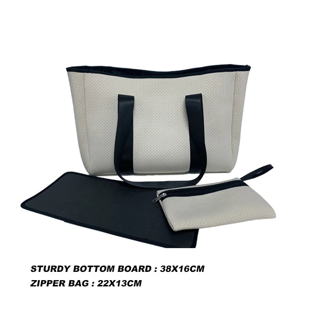 Designer Custom Printed Neoprene Tote Bag Casual Style Open for Outdoor Gym Beach Shopping Travel Overnight Sport Use-Beige for