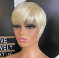 613 Honey Blonde Straight Short Bob Wig With Bangs 180% Density Brazilian Human Hair Full Machine Wig With Bangs for Black Women