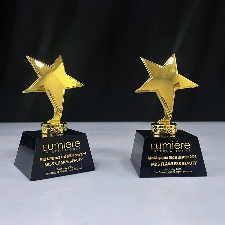 Metal Golden Silver Star Small Crystal Trophy MH-J0943