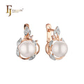 FJ Fallon Fashion Jewelry Pearl Earrings Plated in 585 Rose Gold Two Tone Brass Based