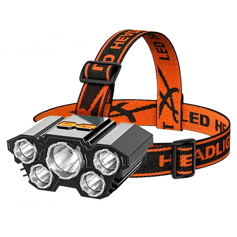 Helus USB Rechargeable Portable 5LED Headlight Built in Battery Torch Portable Working Light Fishing Camping Headlamp