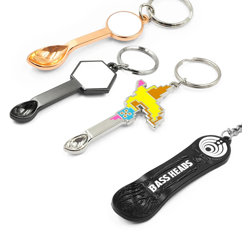 Personalized Custom Design Logo Enamel Engraved Spoon Pin Charms Pendant Key Chain Keyring Metal Custom Mini Spoon Keychain