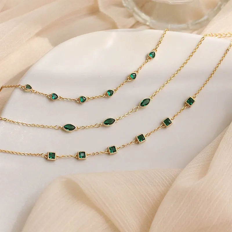 Sparkling Geometric Green Emerald Bracelet Luxury S925 Silver Square Heart Shape Cubic Zircon Bracelet for Gifts