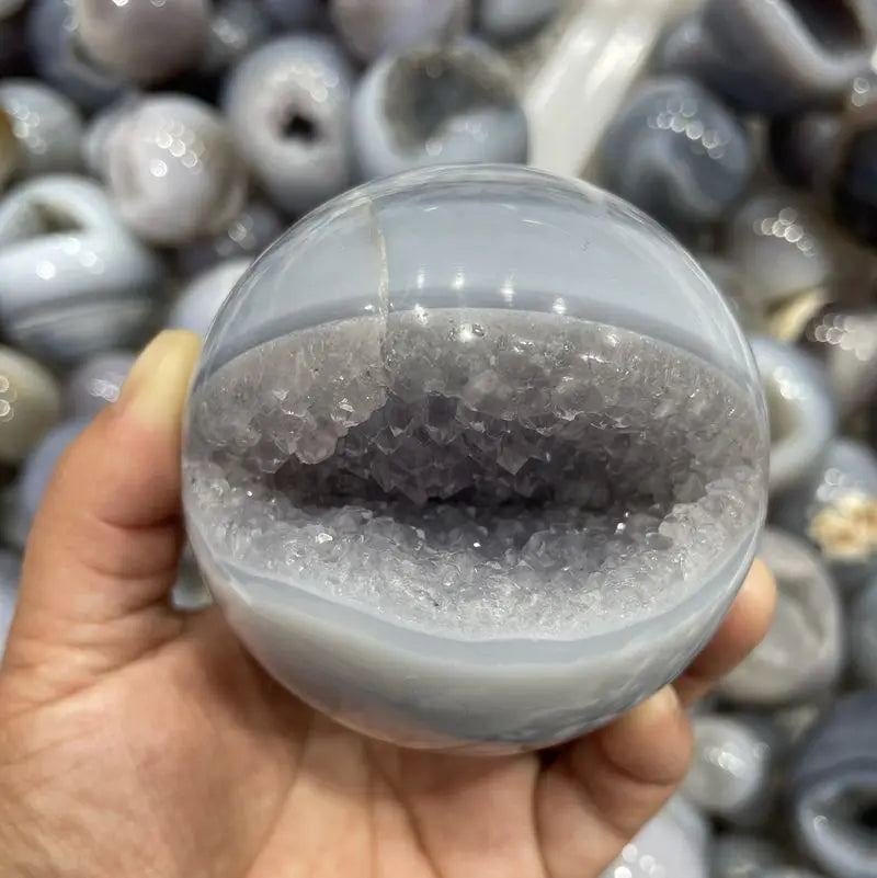 Natural Quartz Agate Cluster Geode Sphere Polished Crystal Stone Ball