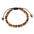 Adjustable Natural 6.5mm Tiger Eye Stone Couple Bead Jewelry Fashion String Braided Rope Bracelets Bangle for Men Women