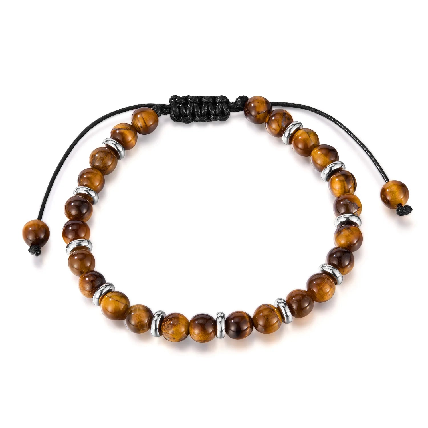 Adjustable Natural 6.5mm Tiger Eye Stone Couple Bead Jewelry Fashion String Braided Rope Bracelets Bangle for Men Women