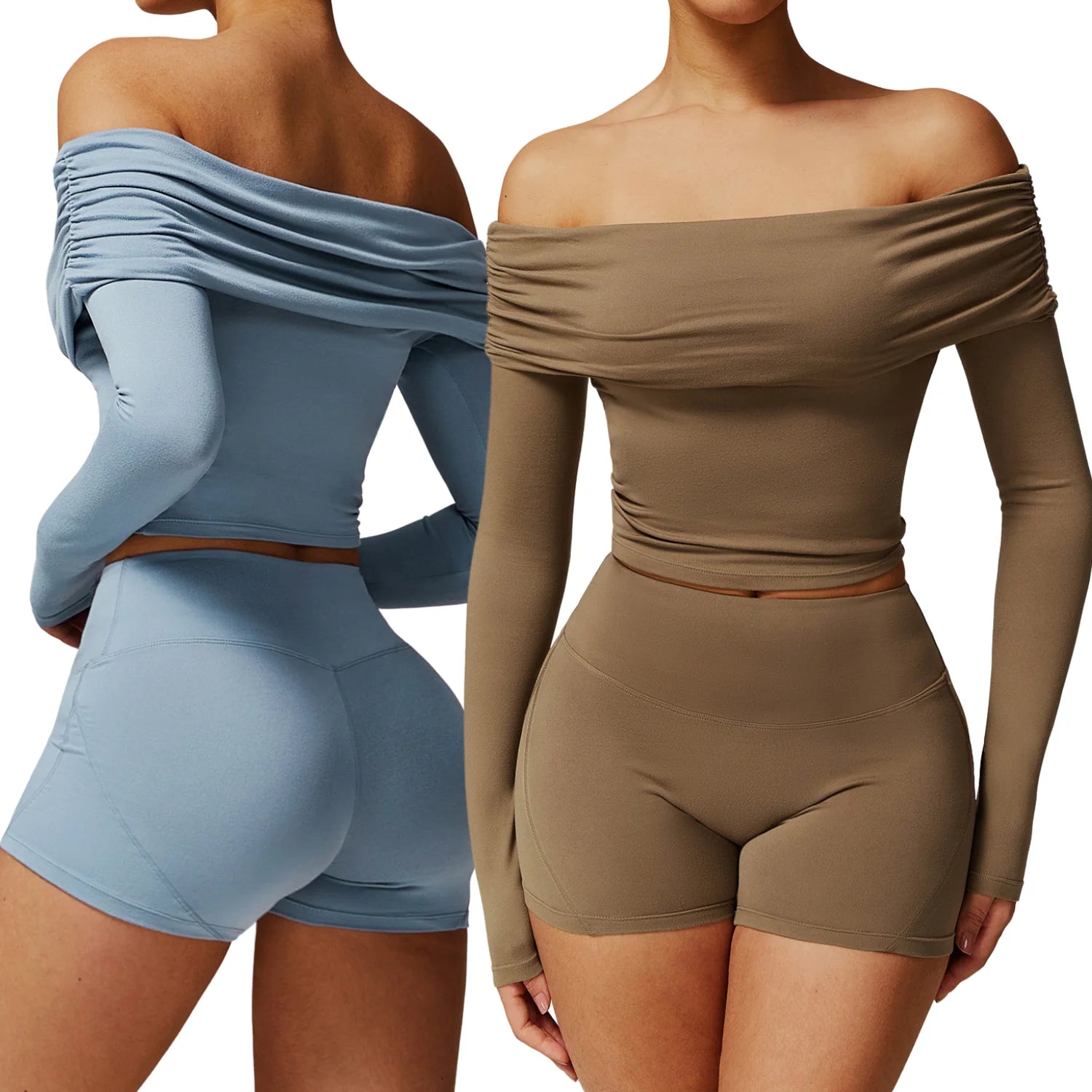 Women  Comfortable Workout WearLong Sleeve and Stretchy Fitness Shirt Off-Shoulder Long Sleeve Sports Top
