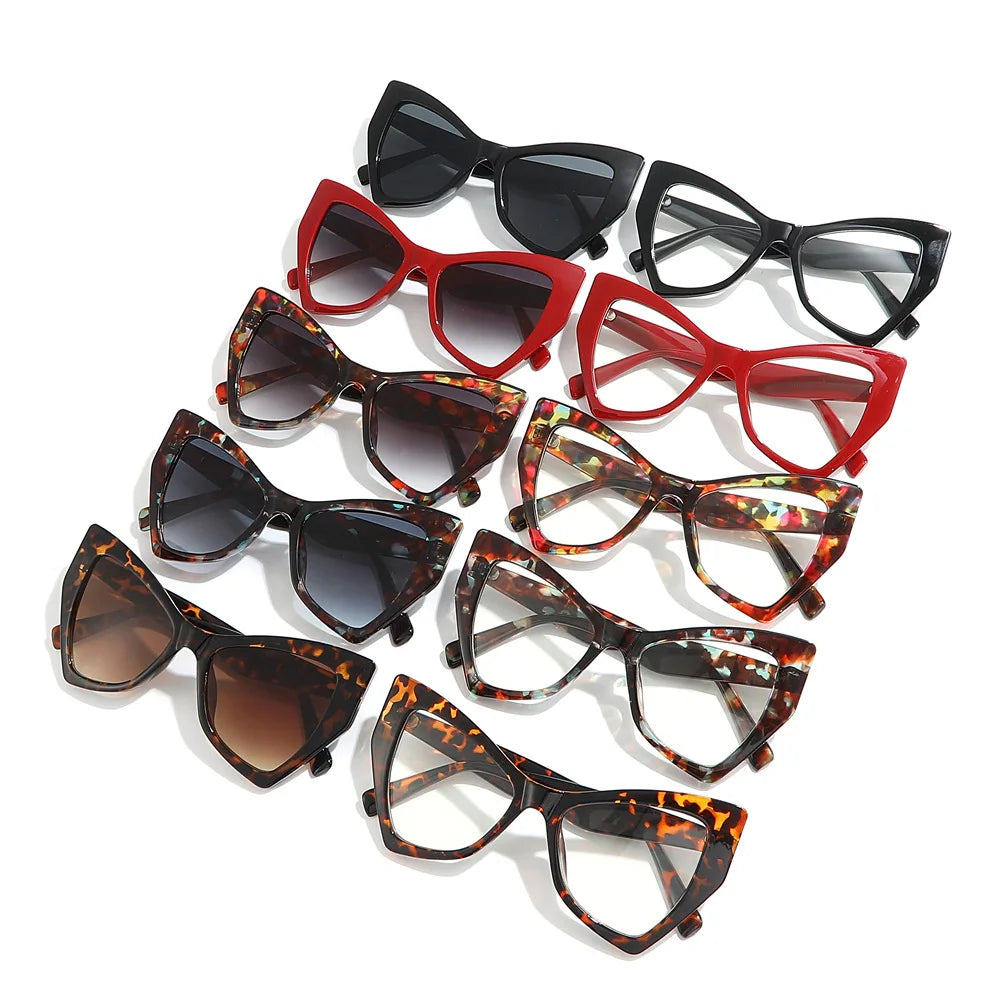 DL Fashion Leopard Cat Eye Women's Retro Print Logo Butterfly Gradient UV400 PC Lenses & Frame Oversized Sunglasses