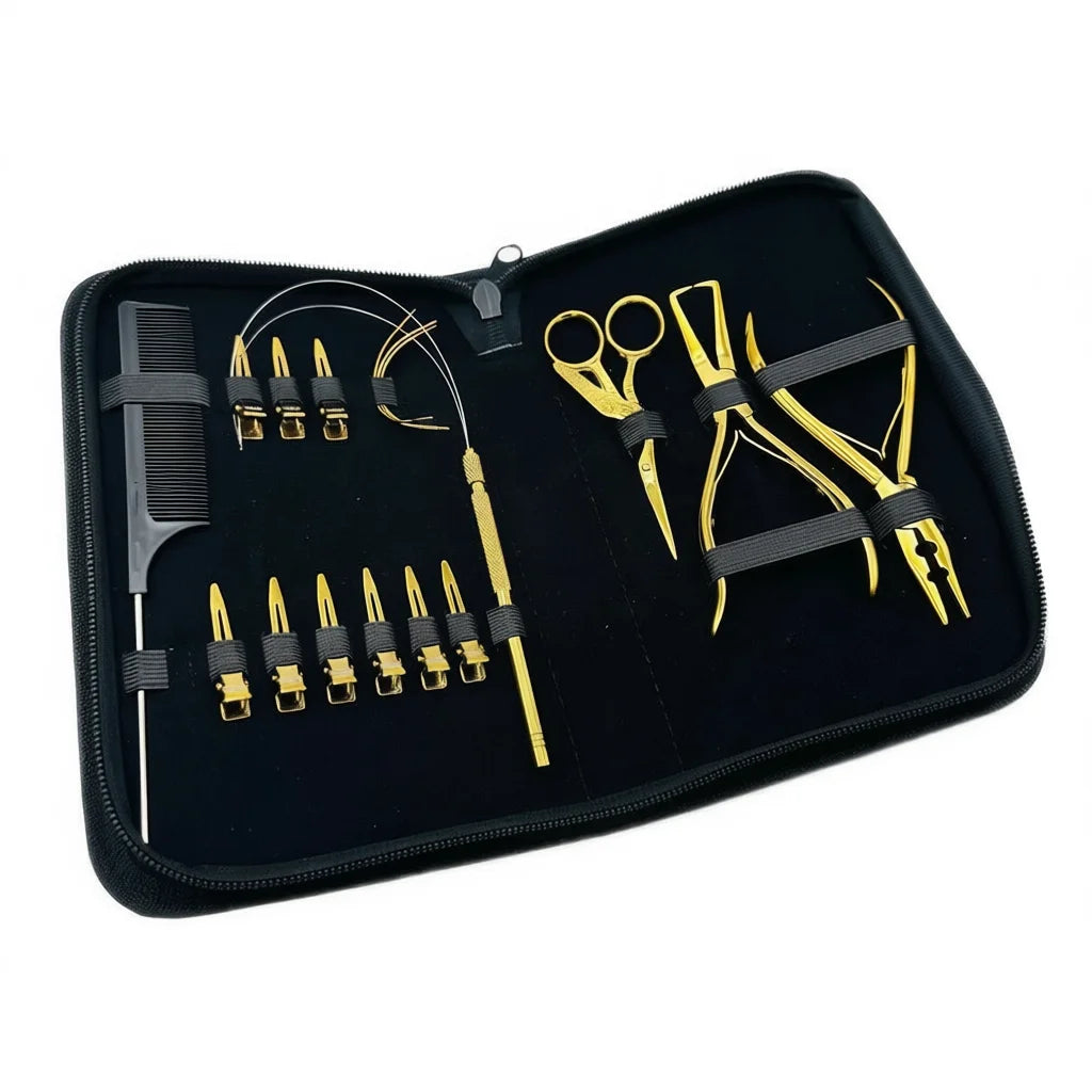 Hand Tied Hair Extension Tools Kit Custom Hair Extension Tools Kit Professional Hair Extension Pliers Set 17 pieces Work Pliers