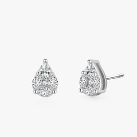 Ailmay New Sale Clear Zircon Water Drop Shape Top Quality Real 925 Sterling Silver Stud Earrings for Fine Female Fashion Jewelry