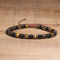 Bohemian Natural Black Onyx Stone Bracelet for Men Women Tiger Eye Hematite Beaded Adjustable Braided Beaded Bracelet Unisex