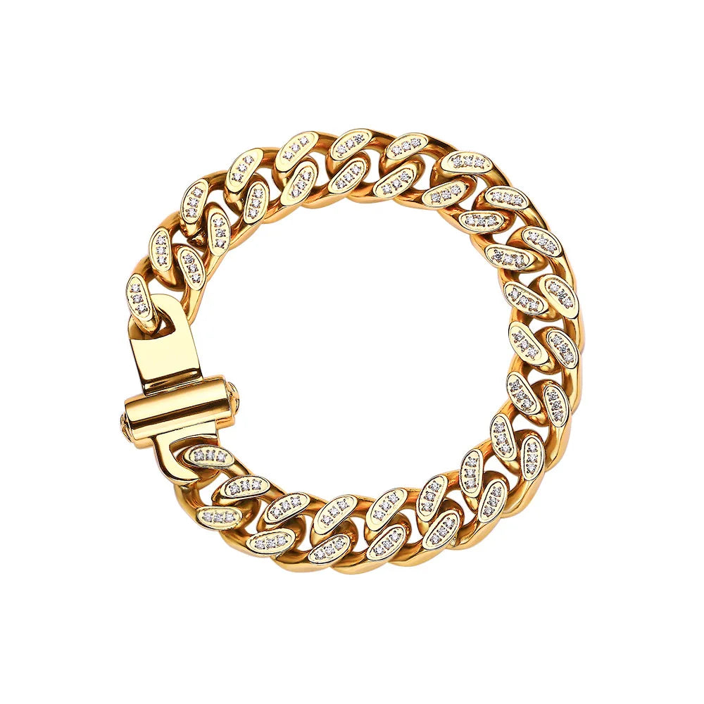 Beimai OEM Bracelet Cuban Chain Luxury Zircon 18k Gold Plated Titanium Steel Women Bracelet