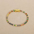 Waterproof Tarnish Free Jewelry Colorful Cubic Zirconia Bracelet Luxury Tennis Chain Gold Plated Stainless Steel Bracelet