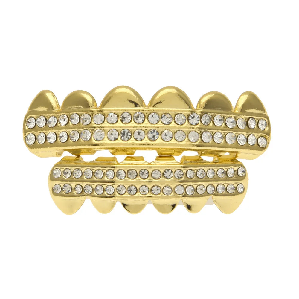 Duyizhao Hip Hop Diamond Fang Teeth Grillz Men's Iced Out Real Gold Plated Hip-hop Grill Rapper Fashion Jewelry All Hallow's Day